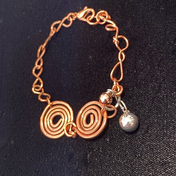 Handmade Pure Copper Sterling Silver Bracelet 925 7.5” Swirl Unisex - Picture 2 of 4